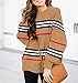 ETCYY Womens Sweaters Fall 2026 Batwing Long Sleeve Side Slit Knit Tops Crew Neck Striped Oversized Sweater Pullover,A Color Brown,Medium