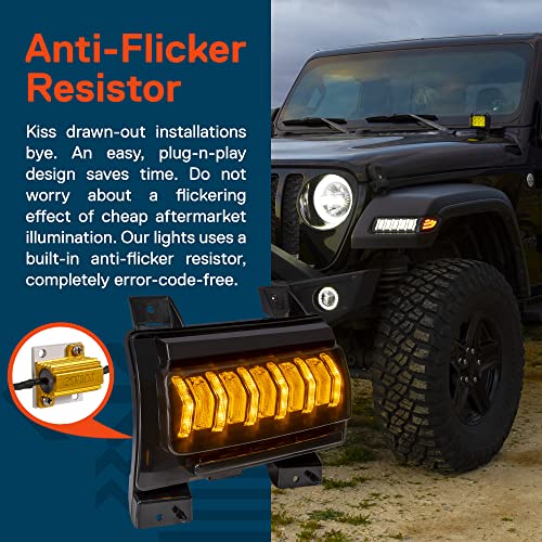 True Mods Led Fender Side Marker Turn Signal Light Kit Compatible W/Jeep Wrangler Jl Gladiator Jt Sport Sport S 2018+ [Amber Sequential] [Dot Fmvss-108 Rated] [Low-Trim] [Plug N Play] - Smoked #TOP4