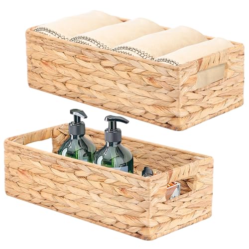 YheenLf Panier Rangement Avec Poignées, pour Penderie, Salon, Dressing, Chambre, Ensemble de deux (Grand 37×16.5×11cm, Petit 33×12.5×10cm), Jacinthe d'Eau