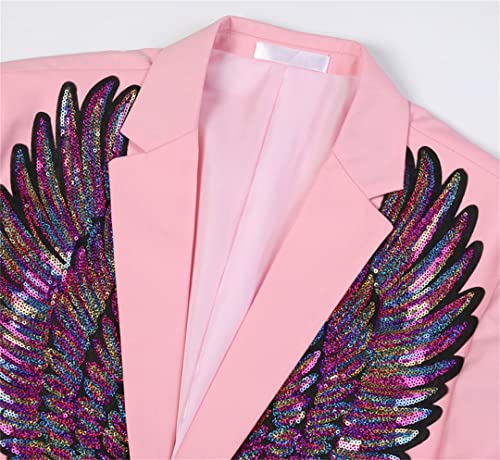 Mens Pink Wing Sequin Tuxedo Blazer Jacket One Button Shawl Collar Slim Fit Suit Blazer3