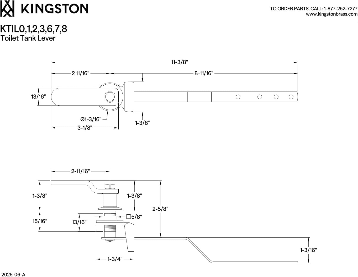 Kingston Brass KTIL8 Convergent Front Mount Toilet Tank Lever, Brushed Nickel