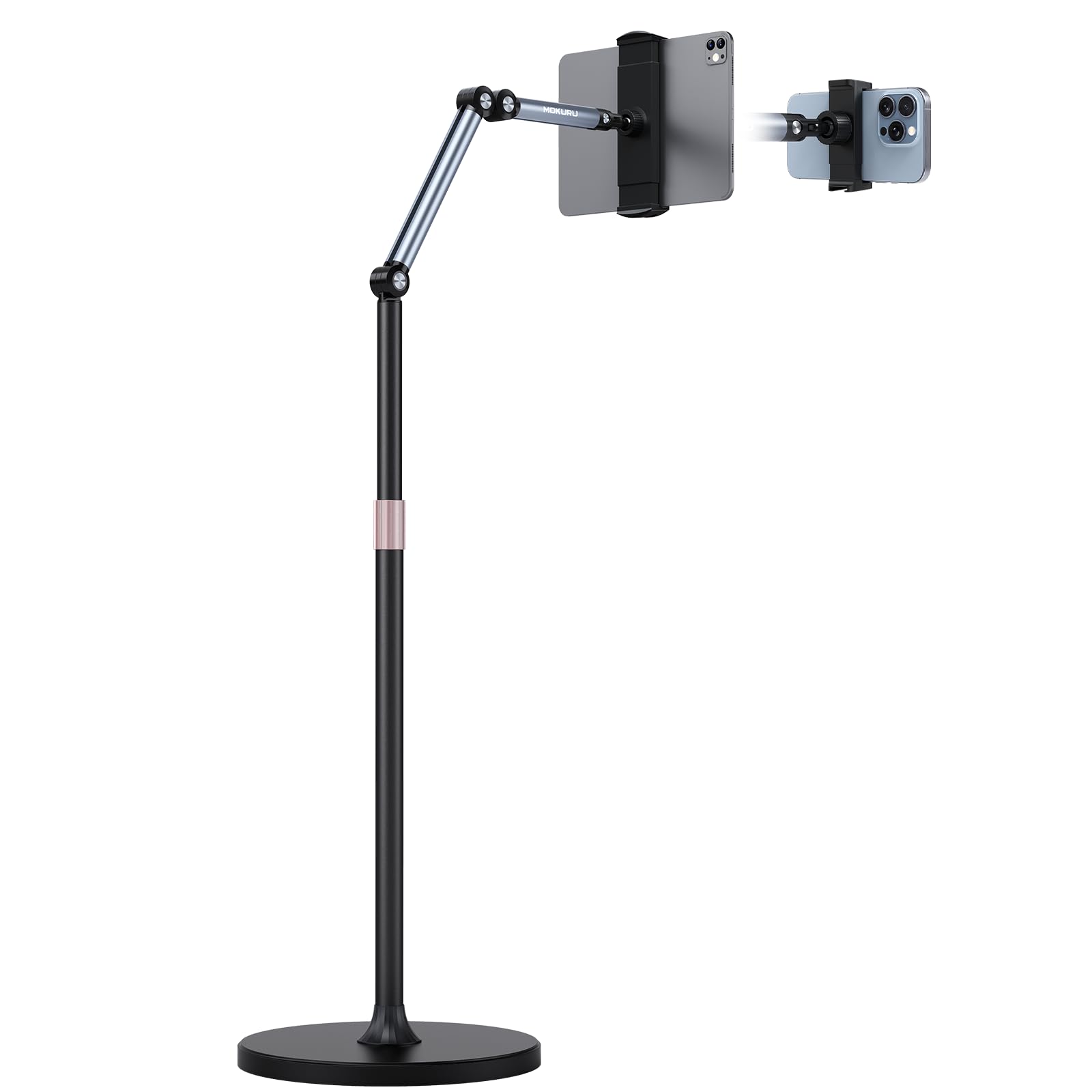 Tablet Floor Stand, Adjustable Tablet Stand, 360° Rotation Tablet Holder, Compatible with iPad, iPhone, Samsung, Google, Kindle Tablet/Phone, (4.5''-12'')