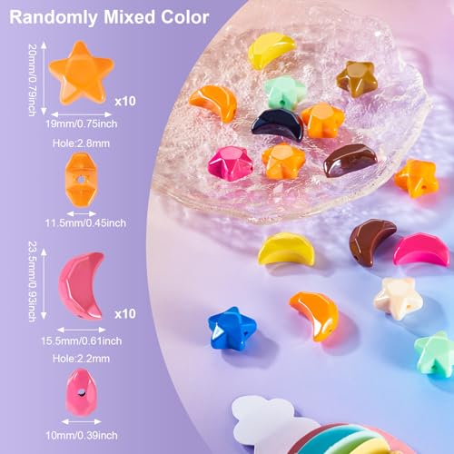 Crafans 20pc Moon Star Acrylic Faceted Spacer Beads - Opaque Colorful Star Acrylic Beads for DIY Necklace, Keychains & Jewelry Making - Image 4