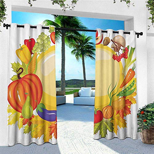 leinuoyi Harvest, Outdoor Curtain Modern, Garden Products from Whole Year Mushroom Bell Peppers Carrot Leek Healthy Life, for Patio W72 x L108 Inch Multicolor