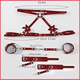 SUPKTHDY Punk Harness Damen Leder Strumpfband Gürtel mit Handschellen Geschirr Damen Sexy Körper Harness Taille Bein Leder Sex Bondage Handschellen Fesseln Sex Set Nachtclub Rave Kostüm Cosplay Rot