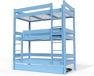 ABC MEUBLES - Letto a Castello 4 posti 90x190 Legno - TRI4 - Polvere Blu, 90x190