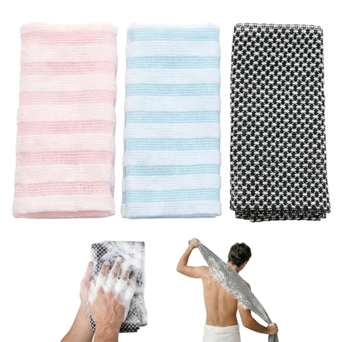 DASHUI 3 Stück Peeling Duschtuch 120cm Extra Lang für Leichtes Greifen Rückenschrubber für Tägliche Körperpflege und Sauna Back Scrubber Doppelseitiges Duschzubehör