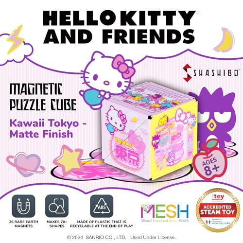 Image of Shashibo Hello Kitty Magnetic Puzzle Cube, Stress Relief Fidget Toy | 100+ Possible Shapes, Sensory Fidget Toy For Adults & Kids, Fun Shape Shifting Puzzle Box For All Ages