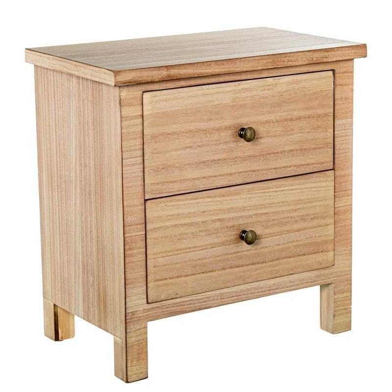 Table de chevet DRW en bois naturel avec 2 tiroirs compacte pour chambre 50,5x48x30 cm