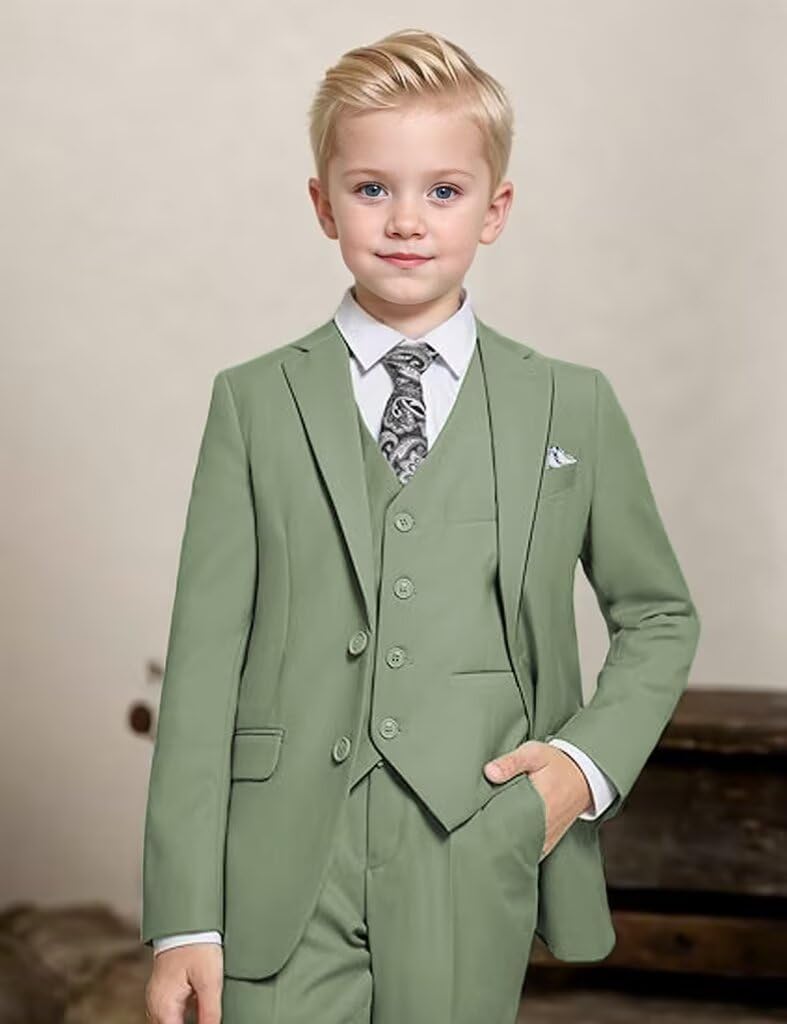 3 Piece Boys Suit Slim Fit Toddler Suit for Kids Formal Tuxedo Suit Set Blazer Vest Pants
