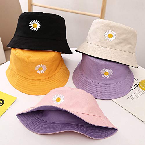 Sun Hat For Women Men Cotton Uv Protection Bucket Hat Summer Fishing Hunting Hiking Travel Cap Double-Sided Reversible Wide Brim Beach Hat Unisex Girls Packable Outdoor Daisy Hat(Pink Purple) #TOP6