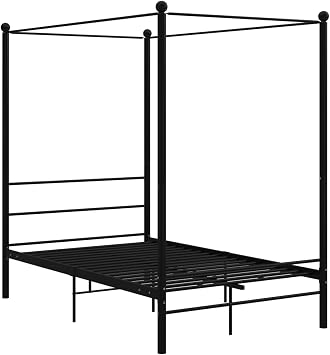 Bed Frame 4 Poster Bed Base Black Metal 120x200 cm Canopy Bed with Storage Underneath Bedroom Furniture Bed black Metal Bed