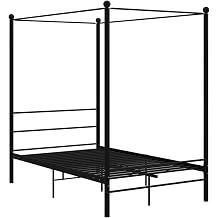 Bed Frame 4 Poster Bed Base Black Metal 120x200 cm Canopy Bed with Storage Underneath Bedroom Furniture Bed black Metal Bed