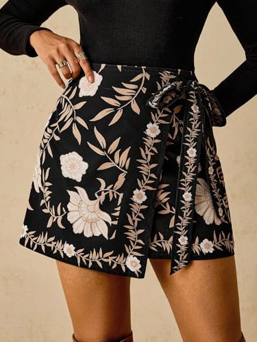 Image of RoseSeek Women's Boho Floral Print Wrap Mini Skirt Tie Side Summer Vacation Beach Skirts