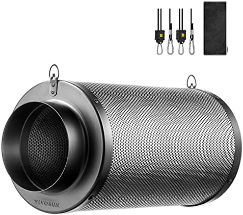 VIVOSUN 6 Inch Air Carbon Filter Smelliness Control with Australia Virgin Charcoal for Inline Fan, Grow Tent Smelliniss Scrubber, Pre-Filter Included, Reversible Flange 6"x 18", Black