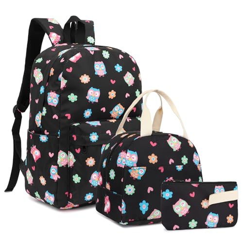 Fuyicat Owl School Backpack Set for Girls, 3-in-1 Kids Teens Elementary Middle School Bags Bookbag w