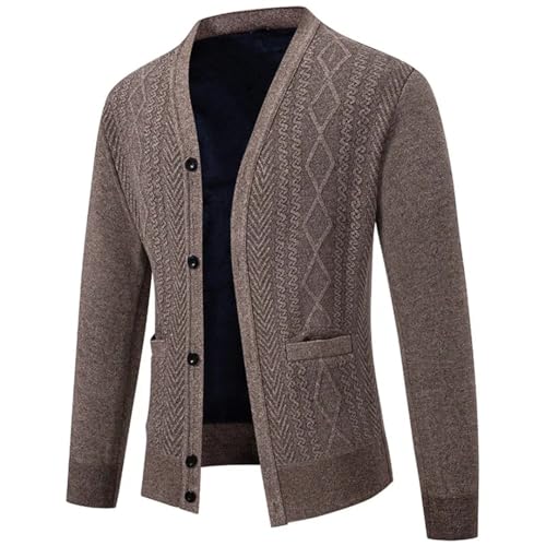 Men's Slim Fit V-Neck Knit Sweater Loose Cardigan Soft Warm Knitwear Single Breasted Closure V Neck Long Sleeve Casual Outerwear Coffee3