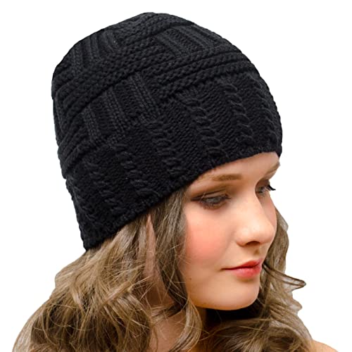 Bonnet laine femme Wooley tricoté noir taille unique doux d'hiver