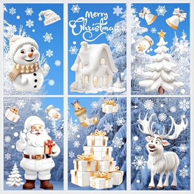 Nepfaivy Pegatinas Navidad Ventanas Cristal - 9 Hojas Vinilos Navidad Reutilizable PVC Doble Caras Pegatinas para Ventanas Electrostáticas Decoración Adornos para Escaparates