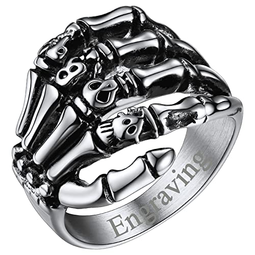 FaithHeart Personalized Custom Gothic Skull Rings Punk Rapper Biker Ring Charms for Male