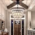 PAPAYA Farmhouse Raindrop Crystal Chandelier 4-Light Vintage Ceiling Light Fixture Gold on Bronze Hanging Pendant Lighting