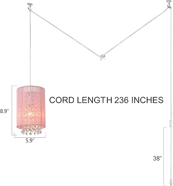 Plug Chandelier Small Plug Pendant Light 1 Light Plug Pendant Light Crystal Pink Chandelier for Girls Bedroom