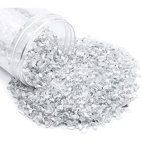 BILLIOTEAM 2.2lb/1000g Decoration Crushed Glass,Reflective White Glass Gravel Pebbles Stone Beads Chips for Platinum Reflective,Resin Art,Fish Tank Aquarium Garden Cover