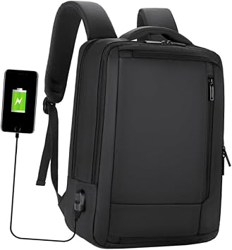 Large Capacity USB Charging Business Backpack for Men Laptop Bag with Built Charging Port Portable Work Bookbag for Commuting and Office Use Black