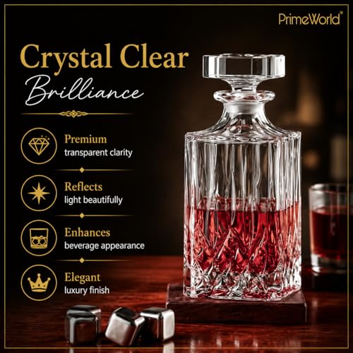 Image of PrimeWorld European Opera Crystal Clear 1 Pcs Glass Decanter Set - Perfect for Whiskey, Scotch, Wine, Vodka, Tequila, Rum etc