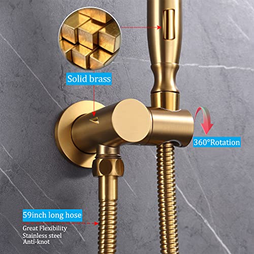 Vintage Brass Shower Head Telephone Shaped Backnets Handheld Shower With Adjustable Wall Connector Shower Holder And 59" Stainless Steel Hose Polished Gold Hand Showerhead Replacement For Bathroom #TOP1