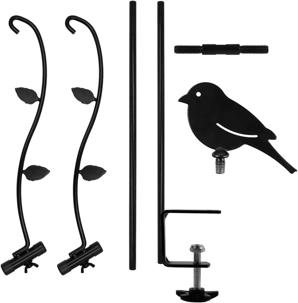 yosager Deck Pole Bird Feeding Station Kit, Porch Multi Hook Bird Feeder Hanging Kit with Two Adjustable Branches, Attracting Wild Birds, Planter Hanger