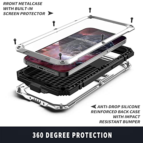 Coque en métal iPhone 13 mini Pro Max argentée de qualité militaire