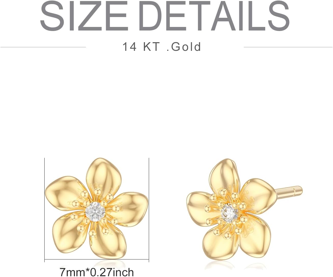 14k Gold Flower Stud Earrings for Women With Push Backs, Yellow Gold Blossom Flower Moissanite/Diamond Earring, Anniversary Mothers Day Jewelry Gifts for Mom/Wife/Friend