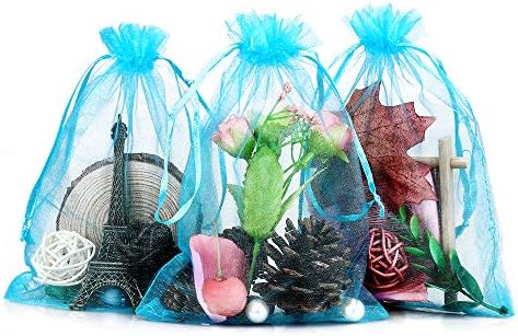 jijAcraft 100PCS Blue Organza Bags Small,7X9CM Organza Gift Bags Jewellery Drawstring Pouches for Wedding Favour Bags, Candy Bags