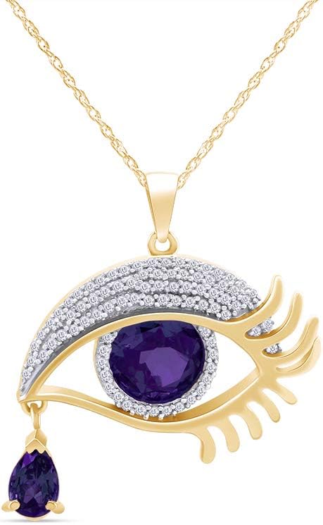 THE JEWEL ZONE Angel Eye Teardrop Pendant Necklace in 14K Yellow Gold Over Sterling Silver