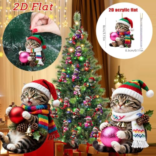 3 Inch Cats Christmas Tree Ornament 2D Santa Hat Scarf Warm Cute House,A - image 5