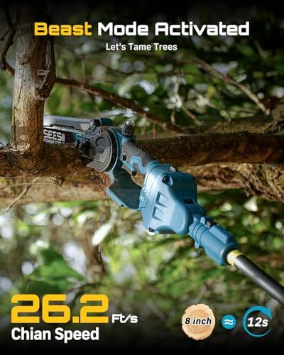 SEESII Cordless 8 inch Pole Saw & Mini Chainsaw with 2 × 4.0Ah Battery — view 6