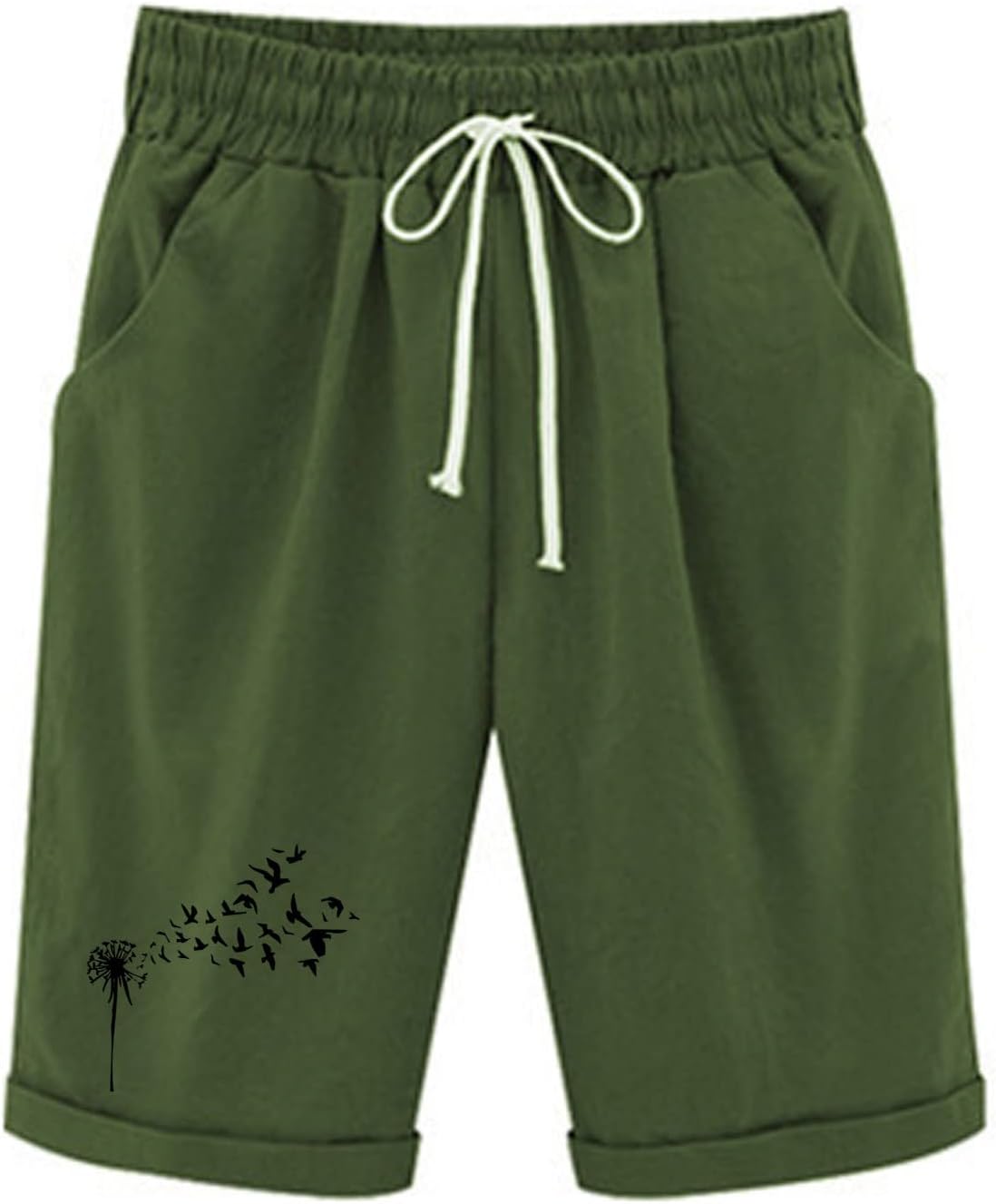 Women's Casual Shorts Fashion Casual Cotton Linen Drawstring Vintage Print Cropped Shorts Athletic, S-2XL