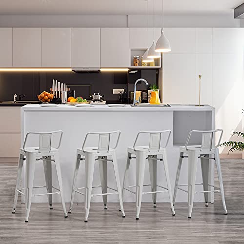 Apeaka 24 Inch Metal Bar Stools Set Of 4 Counter Height Stools With Backs Modern Bar Chairs For Indoor Outdoor White #TOP3