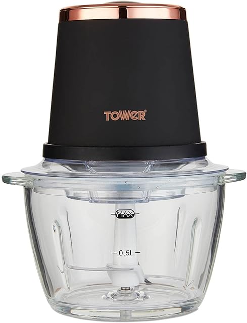 Tower Cavaletto T12058RG Glass Bowl Chopper, 1L, 350W, Black and Rose Gold