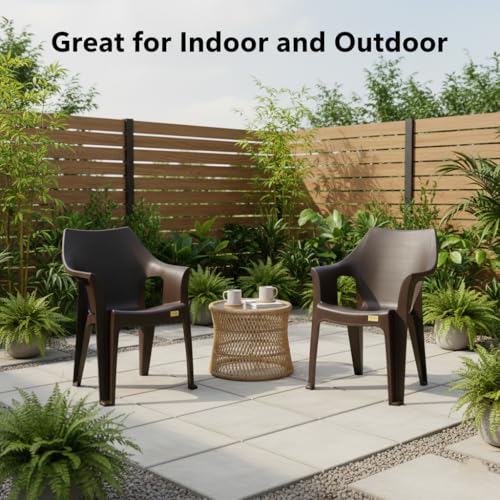 Image of Patiofy Plastic Chair for Home & Outdoor Use | Heavy Duty Comfortable Chair with Strong Legs | Stackable, Easy to Clean | Suitable for Living Room, Balcony, Patio Pack of 2 (Oxford Brown)