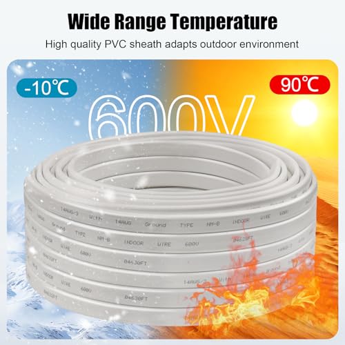 Image of 14 /3 Wire with Ground - 50FT 14 Gauge NM-B Non-Metallic Sheathed Cable 100% Pure Copper 14 AWG 3 Conductor Residential Indoor Wire for Outlets, Switches, Other Loads and Lighting Wiring Projects etc.