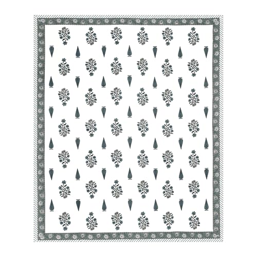 Image of BLOCKS OF INDIA Hand Block Printed 200 TC Cotton King Size Bedsheet | Grey Rose