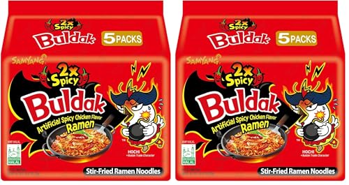 Samyang Buldak Hot Chicken Ramen, Korean Stir-Fried Instant Noodle, 2X Spicy, 4.94 OZ(140g), Pack of 10