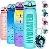 Elvira 32oz Motivational Water Bottle with Time Marker & Removable Fruit Infuser, Leakproof BPA Free Wide Mouth, Ensure You Drink Enough Water Daily for Fitness and Outdoor Activity-Mint Green