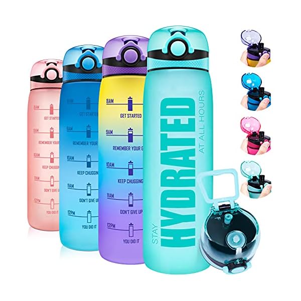 Elvira 32oz Motivational Water Bottle with Time Marker & Removable Fruit Infuser, Leakproof BPA Free Wide Mouth, Ensure You Drink Enough Water Daily for Fitness and Outdoor Activity-Mint Green
