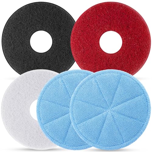 Batiyeer 5 Pack 12" Commercial Microfiber Carpet Bonnet Mopping Buffing Pad Floor Machine Pads Compatible with BGEM9000, ORB550MC Floor Machines, and Orbiter Pads 437053 (Blue,Red,Black,White)