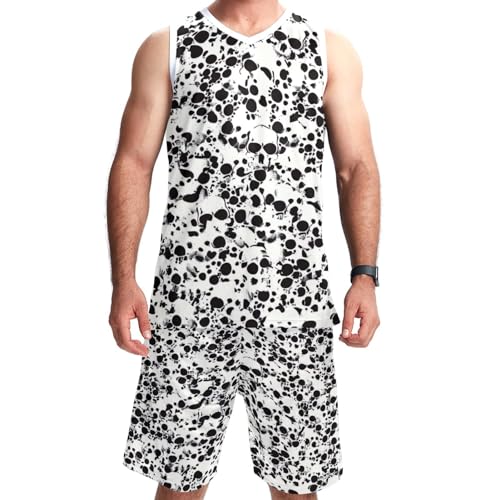Ensemble basket homme avec poches et motif squelette abstrait noir blanc