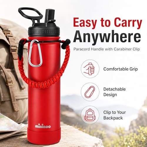 Image of mininoo 24 oz Insulated Stainless Steel Water Bottle with Straw, Red