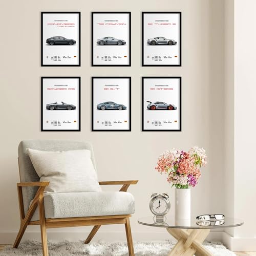 Image of CodersParadise Posche Wall Poster Frames - Pack Of 6 | 8 x 12cm (A4 Size) | Aesthetic Artwork Framed Posters | Framed Posters For Living Room, Bedroom, Home And Office
